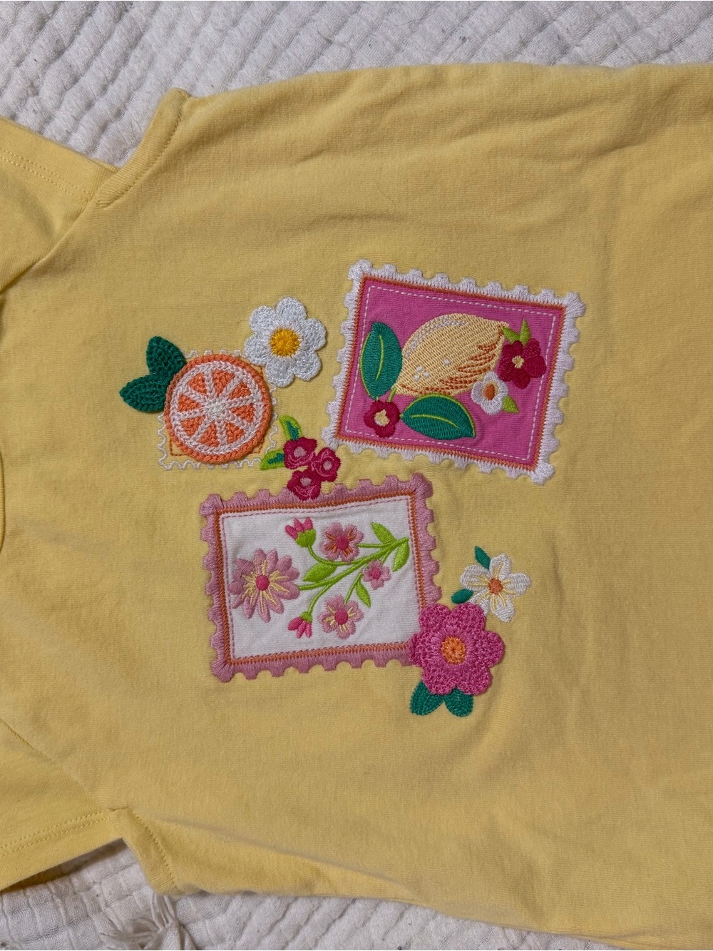 Gymboree Yellow Tee with Pink & Green Floral Patchwork